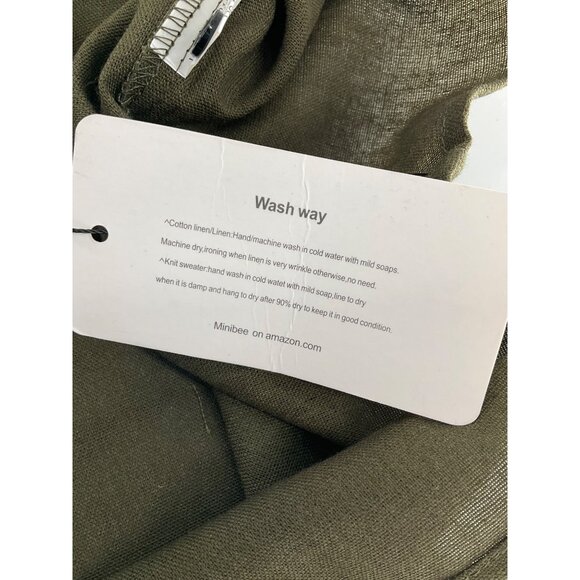 Mini bee Womens Olive Green Linen Blend Short Sleeve Tunic Top XXL Lagenlook - Picture 6 of 11